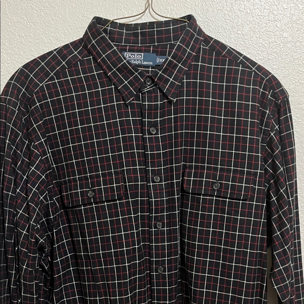 Polo by Ralph Lauren Men's Black and Red Plaid Shirt